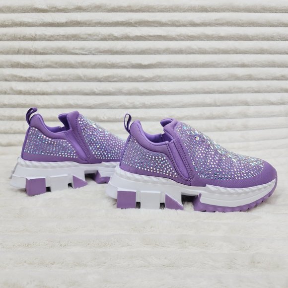 Presto Light Weight Slip on Purple Rhinestone Sneakers - Running Shoes J - Picture 1 of 14